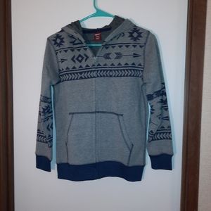 Boys Arizona Jacket with Hood.  Size M 10/12 Color is Gray with a Navy Print.